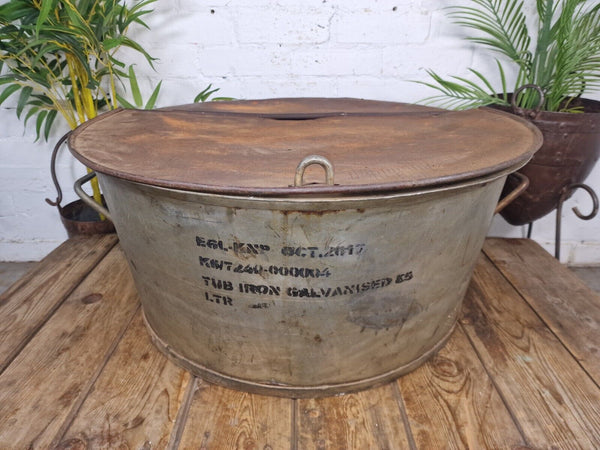 Large Vintage Military Galvanised Wildlife Pond Garden Planter Trough Log Basket