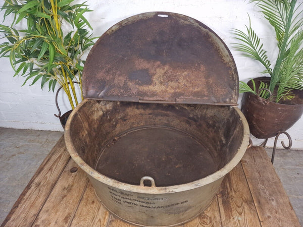 Large Vintage Military Galvanised Wildlife Pond Garden Planter Trough Log Basket