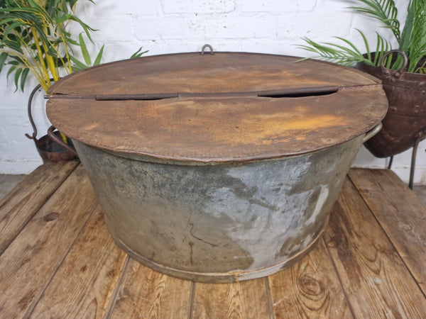 Large Vintage Military Galvanised Wildlife Pond Garden Planter Trough Log Basket