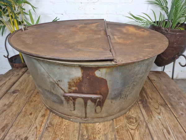 Large Vintage Military Galvanised Wildlife Pond Garden Planter Trough Log Basket