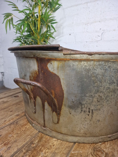 Large Vintage Military Galvanised Wildlife Pond Garden Planter Trough Log Basket