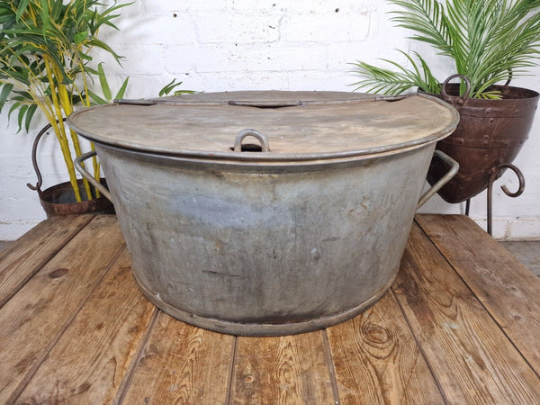 Large Vintage Military Galvanised Wildlife Pond Garden Planter Trough Log Basket