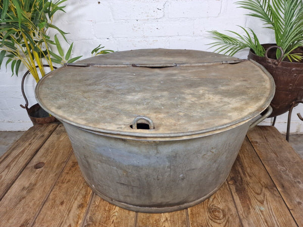 Large Vintage Military Galvanised Wildlife Pond Garden Planter Trough Log Basket