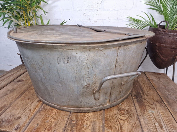 Large Vintage Military Galvanised Wildlife Pond Garden Planter Trough Log Basket