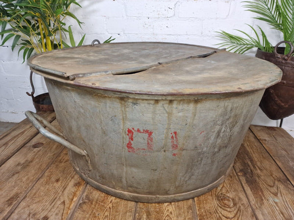 Large Vintage Military Galvanised Wildlife Pond Garden Planter Trough Log Basket