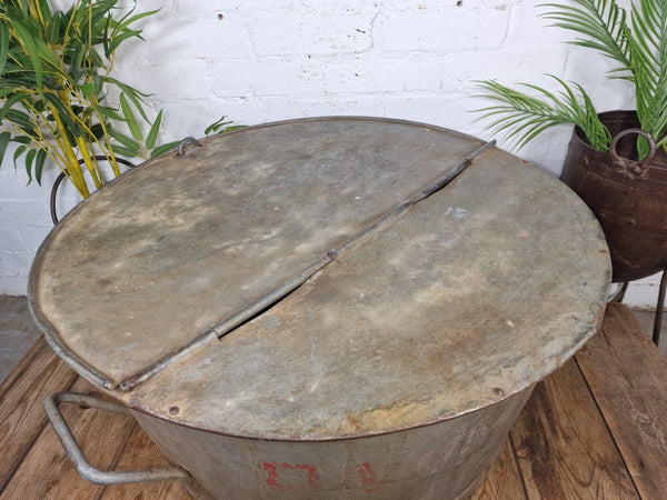 Large Vintage Military Galvanised Wildlife Pond Garden Planter Trough Log Basket