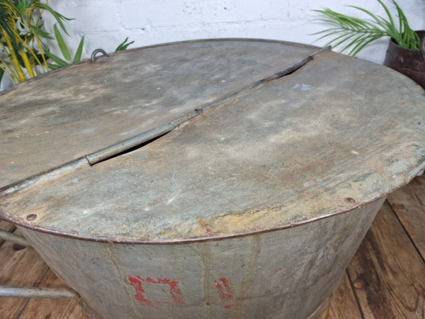 Large Vintage Military Galvanised Wildlife Pond Garden Planter Trough Log Basket