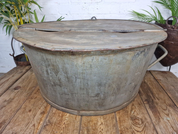 Large Vintage Military Galvanised Wildlife Pond Garden Planter Trough Log Basket