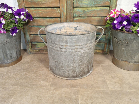 Vintage French European Galvanised Zinc Wash Tub Bucket Pot Garden Planter