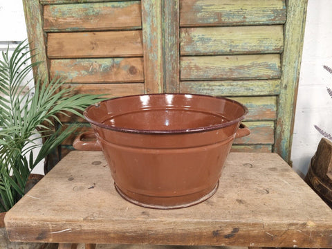 Vintage French European Enamel Colander Bowl Tub Garden Planter