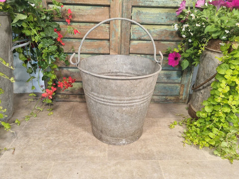 Vintage French European Galvanised Tub Bucket Milking Pail Pot Garden Planter