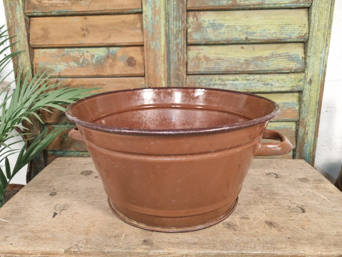 Vintage French European Enamel Colander Bowl Tub Garden Planter