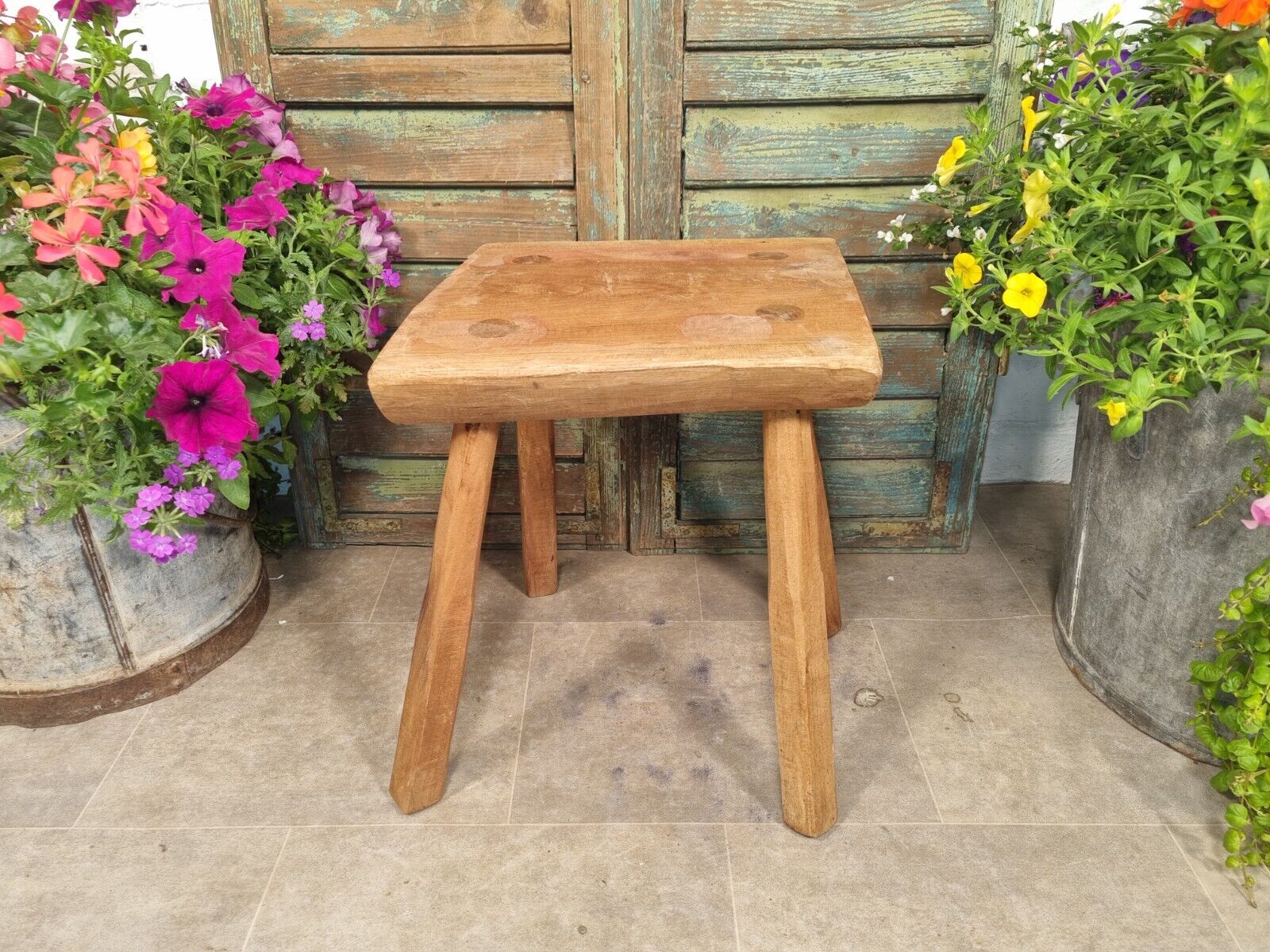 Rustic wood deals stool side table