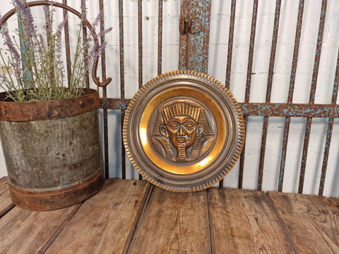 Vintage Pressed Copper Egypt Egyption Decorative Plate Plaque