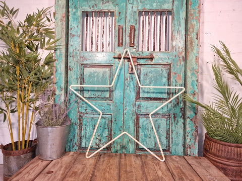 Large Rustic Reclaimed Vintage White Painted Metal Star Home Garden Wall Decor