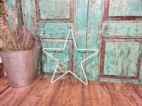 Rustic Reclaimed Vintage White Chippy Metal Star Home Garden Wall Decor