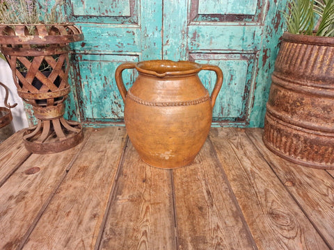 Vintage Antique French Glazed Terracotta Confit Pot Urn