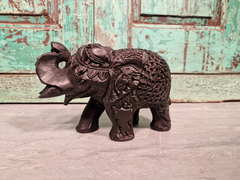 Authentic Indian Hand Made Marble Resin Black Elephant Statue Sculpture