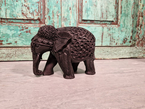 Authentic Indian Hand Made Marble Resin Black Elephant Statue Sculpture