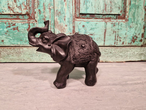 Authentic Indian Hand Made Marble Resin Black Elephant Statue Sculpture