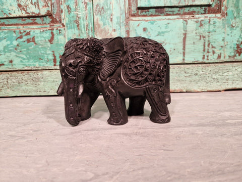 Authentic Indian Hand Made Marble Resin Black Elephant Statue Sculpture