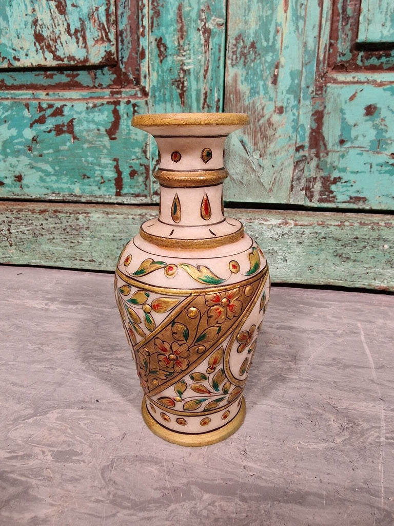 Vintage Authentic Indian Hand Made Hand Painted Gemstone Marble Vase I –  Bucks Retro & Vintage