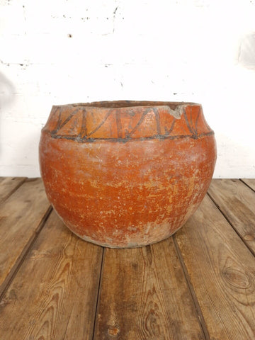 Vintage Rustic Primitive Hand Painted Mediterranean Clay Terracotta Mixing Bowl