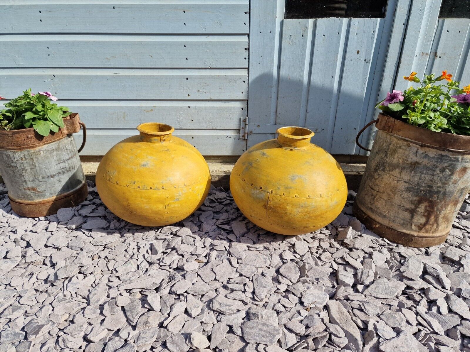 Authentic Indian Yellow Rustic Hand Made Riveted Water Pot