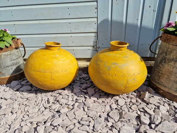 Authentic Indian Yellow Rustic Hand Made Riveted Water Pot