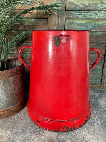 Vintage 1960's Red Hungarian Enamel Kitchen Storage Bin Pot Tub Jar Bread Flour