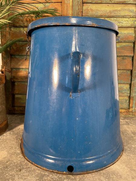 Vintage 1960's Blue Hungarian Enamel Kitchen Storage Bin Pot Tub Jar Bread Flour