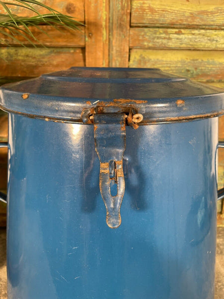 Vintage 1960's Blue Hungarian Enamel Kitchen Storage Bin Pot Tub Jar Bread Flour