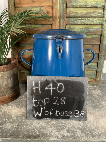 Vintage 1960's Blue Hungarian Enamel Kitchen Storage Bin Pot Tub Jar Bread Flour