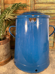 Vintage 1960's Blue Hungarian Enamel Kitchen Storage Bin Pot Tub Jar Bread Flour