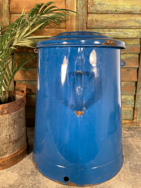 Vintage 1960's Blue Hungarian Enamel Kitchen Storage Bin Pot Tub Jar Bread Flour