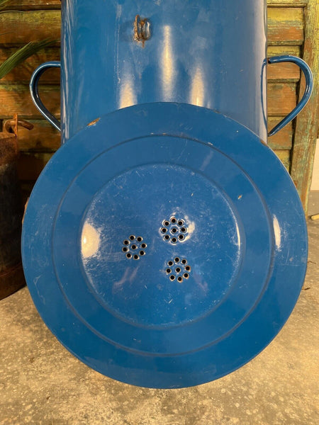 Vintage 1960's Blue Hungarian Enamel Kitchen Storage Bin Pot Tub Jar Bread Flour