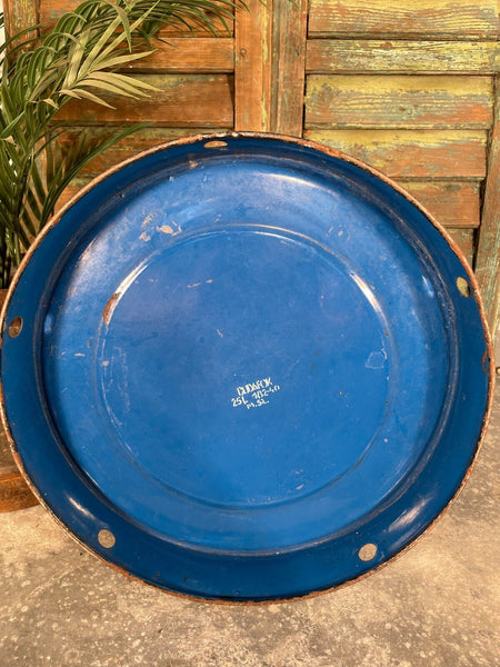 Vintage 1960's Blue Hungarian Enamel Kitchen Storage Bin Pot Tub Jar Bread Flour