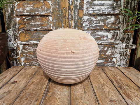 Large Rustic Hand Made Mediterranean Terracotta Moon Ball Sphere Dry Flower Vase