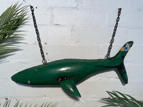 Reclaimed Recycled Hanging Tin Metal Fish Sculpture Ornament Home Garden