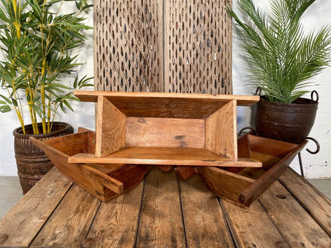 Vintage Reclaimed Hard Wood Dough Trough Trug Fruit Bowl Table Centrepiece