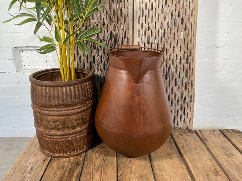 Large Vintage Reclaimed Rustic Iron Jug Garden Planter Pot