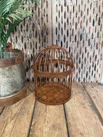 Vintage Rustic Reclaimed Metal Hanging Bird Cage Candle Holder