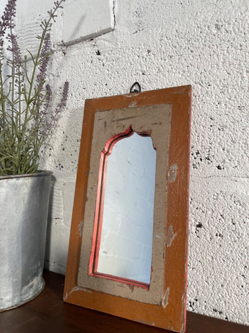 Vintage Rustic Reclaimed Indian Temple Wooden Bathroom Hallway Wall Mirror