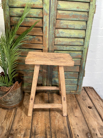 Antique Vintage Rustic Elm Market Stool Side Table Plant Stand