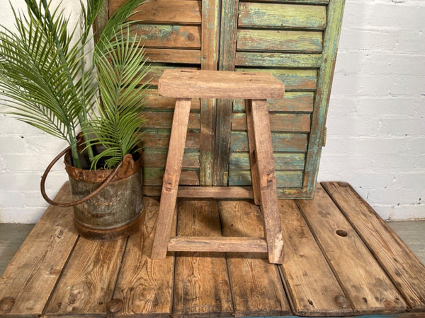 Antique Vintage Rustic Elm Market Stool Side Table Plant Stand