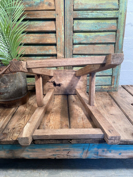 Antique Vintage Rustic Elm Market Stool Side Table Plant Stand