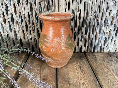 Antique Vintage French European Glazed Terracotta  Vase Jug Pitcher Confit Pot