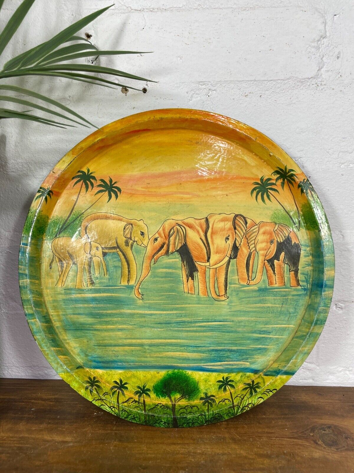 Vintage Original Kashmiri Hand Painted Elephant Papier Mache Tray ...