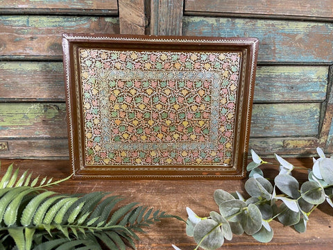 Vintage Original Kashmiri Hand Painted Floral Papier Mache Tray