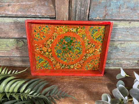 Vintage Original Kashmiri Hand Painted Floral Papier Mache Tray